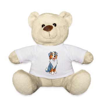Australian Shepherd Lustig - Kunstzeichnung - Teddy - Weiß - Vorne