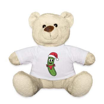 Festliche Gurke mit Nikolausmütze - Teddy - Weiß - Vorne