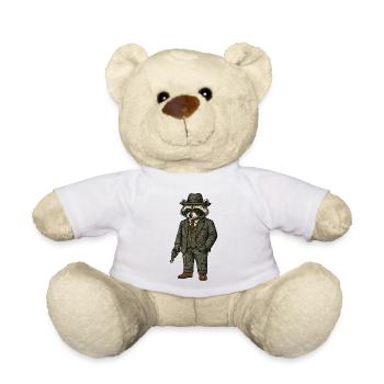 Eleganter Mafiaboss Waschbär im Anzug mit Hut - Teddy Bear - white - Front