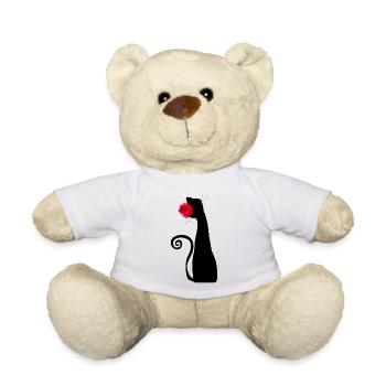 Schwarze Katze mit roter Rose, niedlichem gotischen Design - Teddy - Weiß - Vorne