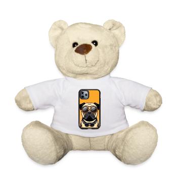 Mops mit Sonnenbrille auf Orange - Teddy - Weiß - Vorne
