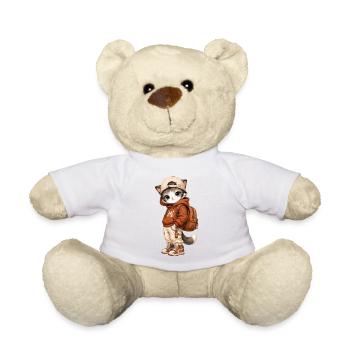 Cat Streetwear orangefarbener Hoodie - Teddy - Weiß - Vorne