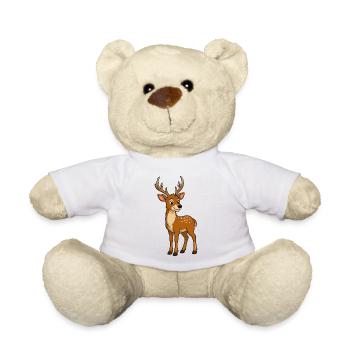 Cute Deer with Antlers Cartoon - Teddy Bear - white - Front