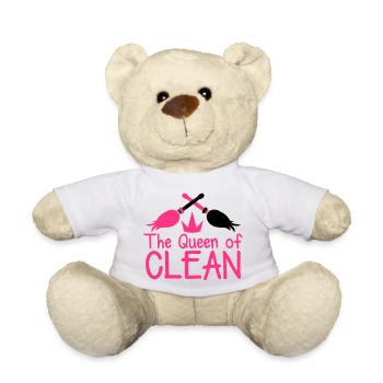 Die Königin der CLEAN-Mutter Pink mit Besen - Teddy - Weiß - Vorne