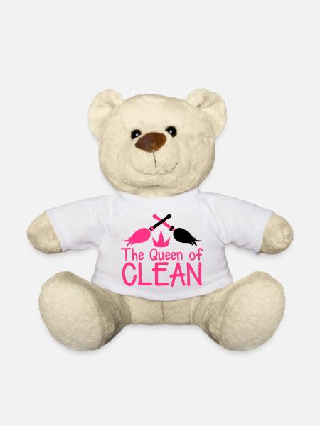 The QUEEN of CLEAN mother hot pink with brooms - Teddy Bear - white