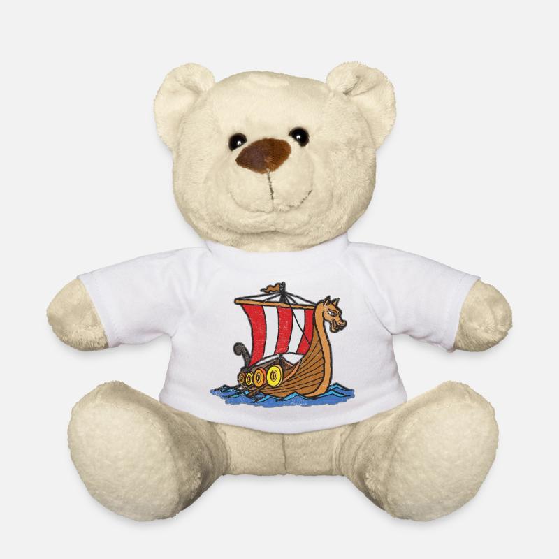 Handgemaltes Wikinger Boot Schiff - Teddy - Weiß
