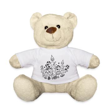 Halloween, des bougies avec des citrouilles et des bonbons - Nounours - blanc - Devant