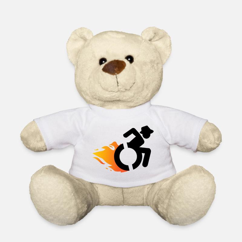 Rollstuhlfahrer mit Hut und Flammen # - Teddy - Weiß