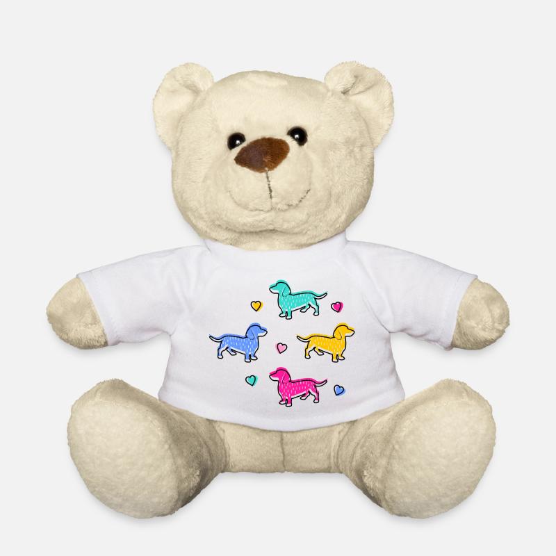 COLORFUL Dachshund, DACHSHUND WITH HEARTS - Teddy Bear - white