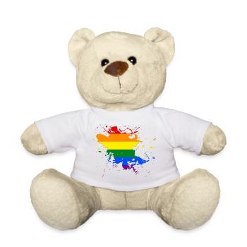 Regenbogenfahne als Farbklecks - Teddy - Weiß - Vorne