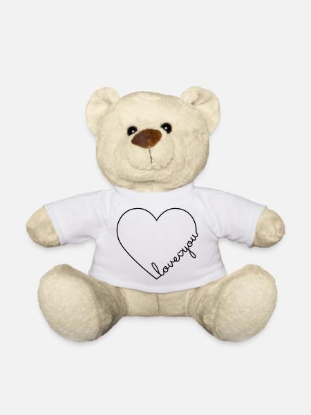 I love you heart love you heart line - Teddy Bear - white