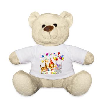 Animaux de zoo joyeux anniversaire avec des ballons - Nounours - blanc - Devant