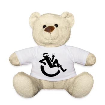 Entspannt fröhlich Rollstuhlfahrer Symbol * - Teddy - Weiß - Vorne