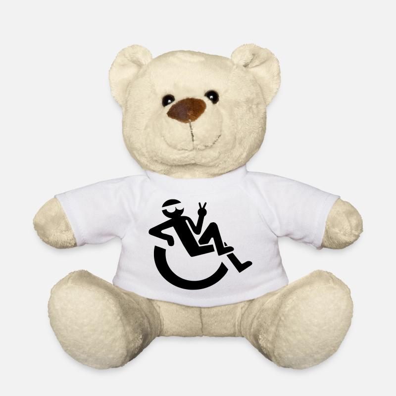 Entspannt fröhlich Rollstuhlfahrer Symbol * - Teddy - Weiß