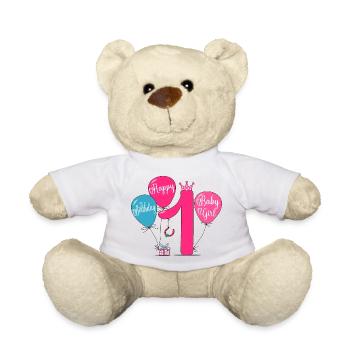 Happy Birthday 1 Baby Girl - Teddy - Weiß - Vorne