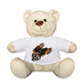 wing winged skull emblem biker motorcycle club - Teddy Bear - white - Front