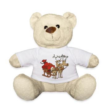 Santa's sleigh with two reindeer. - Teddy Bear - white - Front