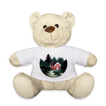 petite maison suédoise rouge à l'orée de la forêt - Nounours - blanc - Devant