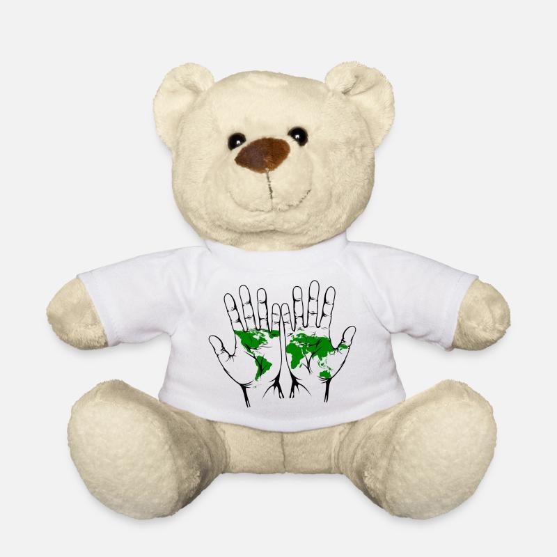 Hände mit Weltkarte - Teddy - Weiß