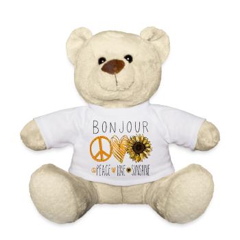 Bonjour Paix Amour Soleil Tournesol Coeur - Nounours - blanc - Devant