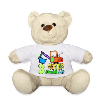 3 Jahre Alt Baufahrzeug Illustration - Teddy - Weiß - Vorne