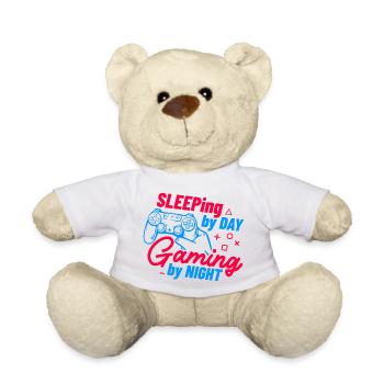 Sleeping By Day Gaming By Night - Teddy Bear - white - Front