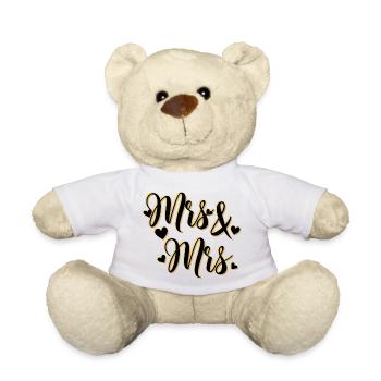 Mrs. and Mrs. in gold script - Teddy Bear - white - Front