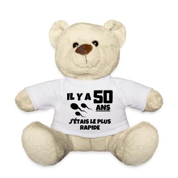 anniversaire, 50 ans, j'ai 50 ans - Nounours - blanc - Devant