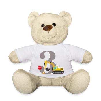 3e anniversaire pelleteuse - Nounours - blanc - Devant