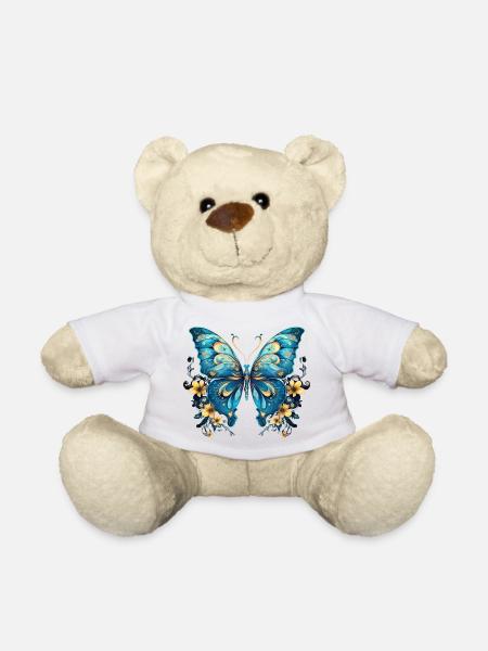 Beautiful Blue Butterfly - Teddy Bear - white