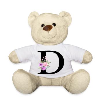 Lila Blumenbuchstabe D - Teddy - Weiß - Vorne