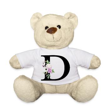 Lila Blumenbuchstabe D - Teddy - Weiß - Vorne