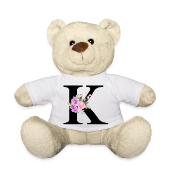 Lila floraler K-Buchstabe - Teddy - Weiß - Vorne