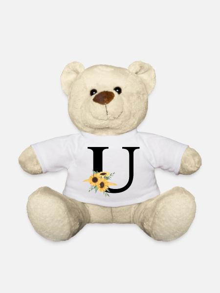 Buchstabe u blumige Sonnenblume - Teddy - Weiß