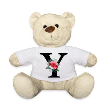 Lettre y floral rouge - Nounours - blanc - Devant