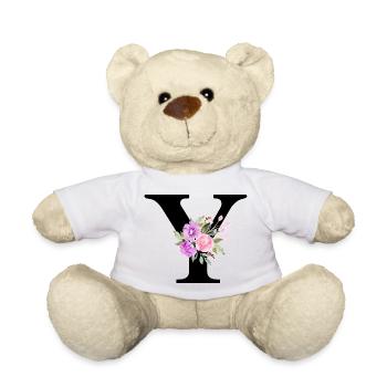 Purple floral letter y - Teddy Bear - white - Front