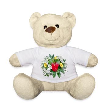 BLUMENSTRAUSS mit FLAMINGOBLUME - Teddy - Weiß - Vorne