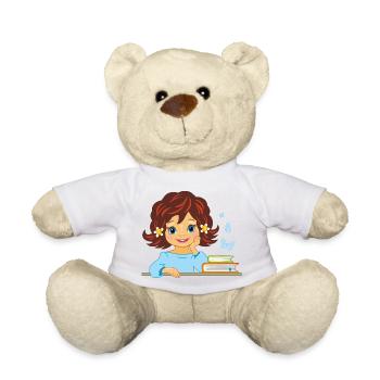 mignonne petite fille souriante avec des livres - Nounours - blanc - Devant