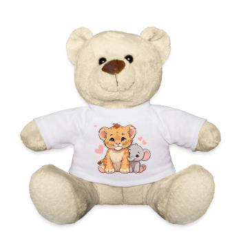 Baby Lion & Baby Elephant – Sweet Friendship Motif - Teddy Bear - white - Front