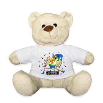 Weird Bird Dancer with Ghetto Blaster Fun Comic - Teddy Bear - white - Front