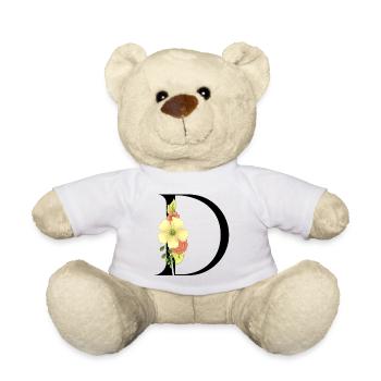 Eleganter Buchstabe 'D' mit Blumen - Teddy - Weiß - Vorne