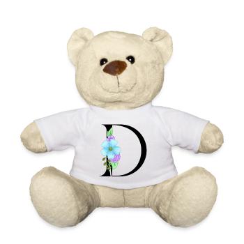 Eleganter Buchstabe 'D' mit Blumen - Teddy - Weiß - Vorne