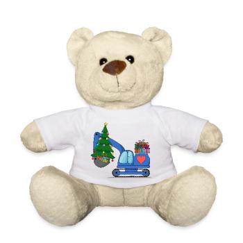 Excavator Christmas Blue - Teddy Bear - white - Front