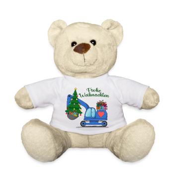 Excavator Merry Christmas Blue - Teddy Bear - white - Front