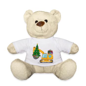 Excavator Christmas yellow - Teddy Bear - white - Front