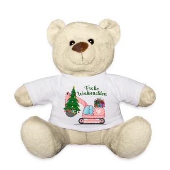 Excavator Merry Christmas Pink - Teddy Bear - white - Front