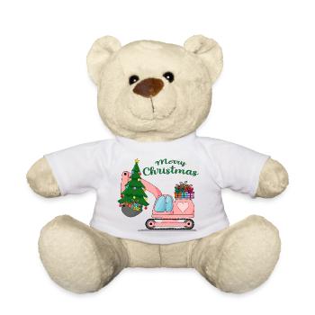 Excavator Merry Christmas Pink - Teddy Bear - white - Front