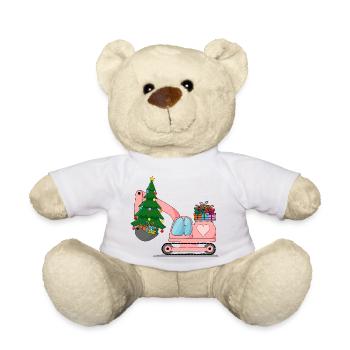 Excavator Christmas Pink - Teddy Bear - white - Front