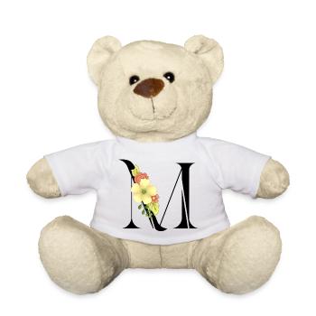 Eleganter Buchstabe 'M' mit Blumen - Teddy - Weiß - Vorne