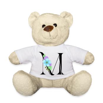 Eleganter Buchstabe 'M' mit Blumen - Teddy - Weiß - Vorne